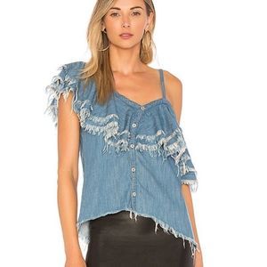 BLANKNYC Boho Denim Top Tiered Ruffled Raw Hem Size M B9